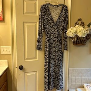 ASOS black and gray leopard print dress, tie in the back, 49 inches in length